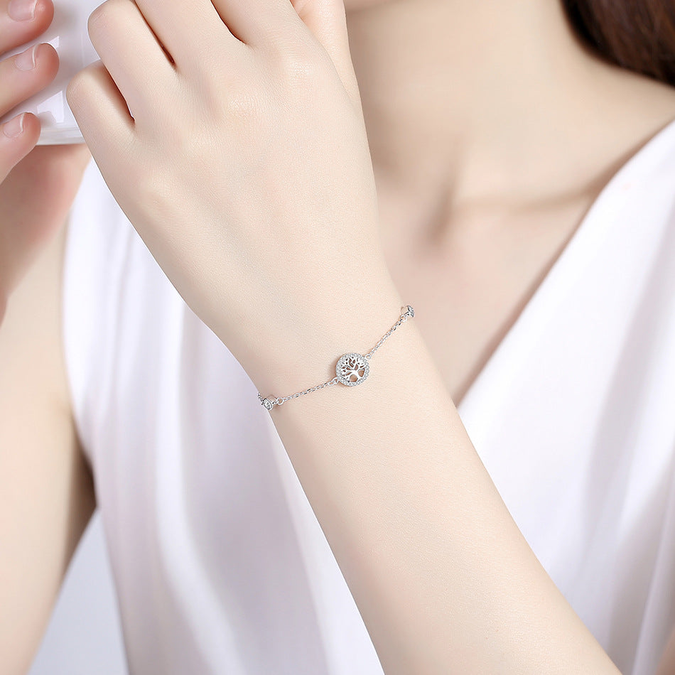 Belawang Sterling Silver Ladies Bracelet S925 Sterling Silver Tree Of Life Bracelet Inlaid With Zircon
