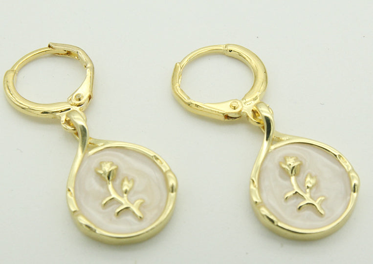 Drop-shaped Rose Inlaid Shell Earrings