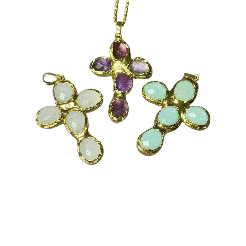Natural Amethyst Celestial Stone Bezel-Set Pendant