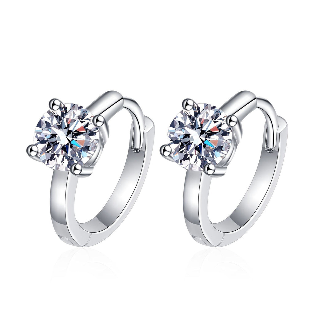 S925 Sterling Silver Stud Earrings Plated PT950 Moissanite Women's High-end Classic Four-claw D Color 50 Points