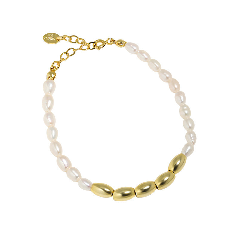 Pearl Rice Spliced S925 Sterling Silver Bracelet Female