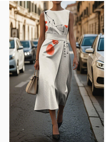 Summer Irregular Sleeveless Dress With Belt Fashion Temperament Slim Back Zipper Dresses For Women Clothing