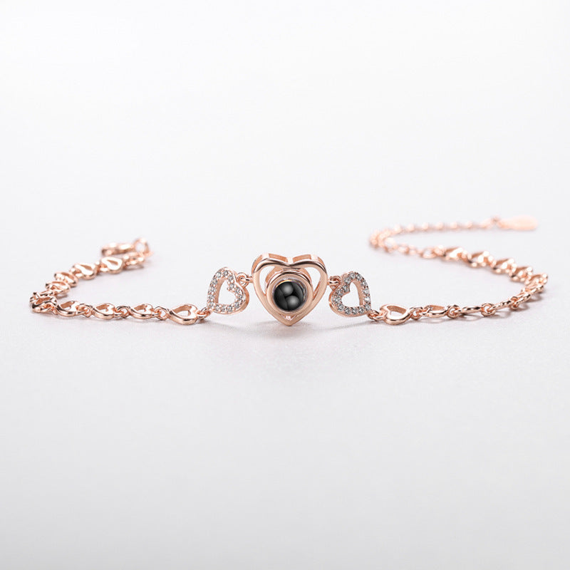 Women's Hollow Heart Projection Sterling Silver Bracelet