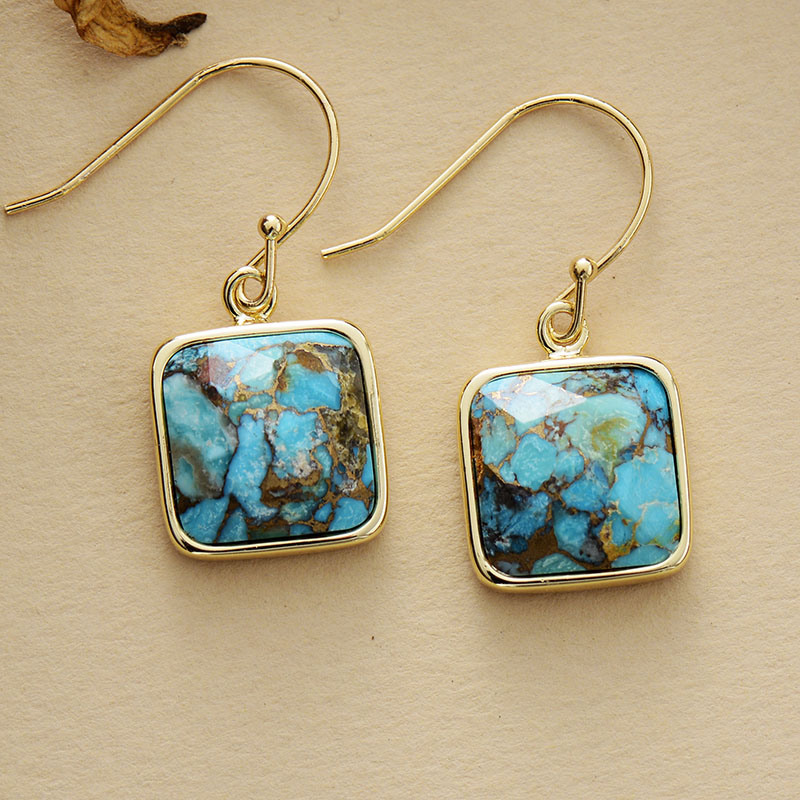 Geometric Drop Earrings Natural Stone