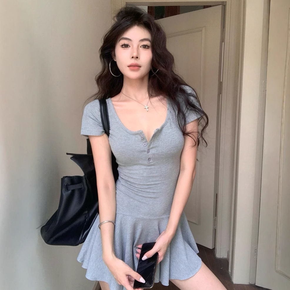 U-neck Short-sleeve Dress For Women