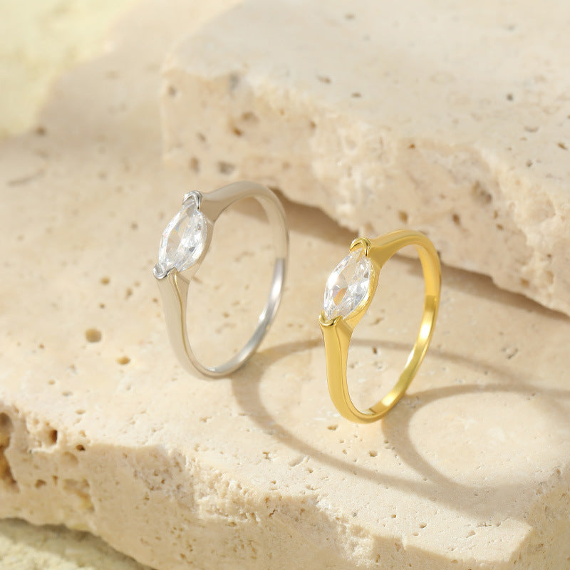 Female S925 Silver Horse Eyes Rhinestone Ring