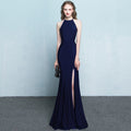 Bride toast clothing new fashion long red fishtail hanging neck wedding banquet evening dress