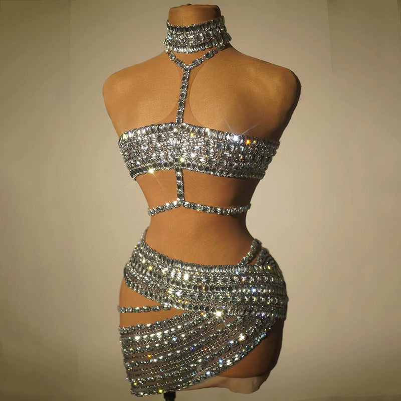 High-end And Fashionable Rhinestone Tube Top Short Skirt Top Vest