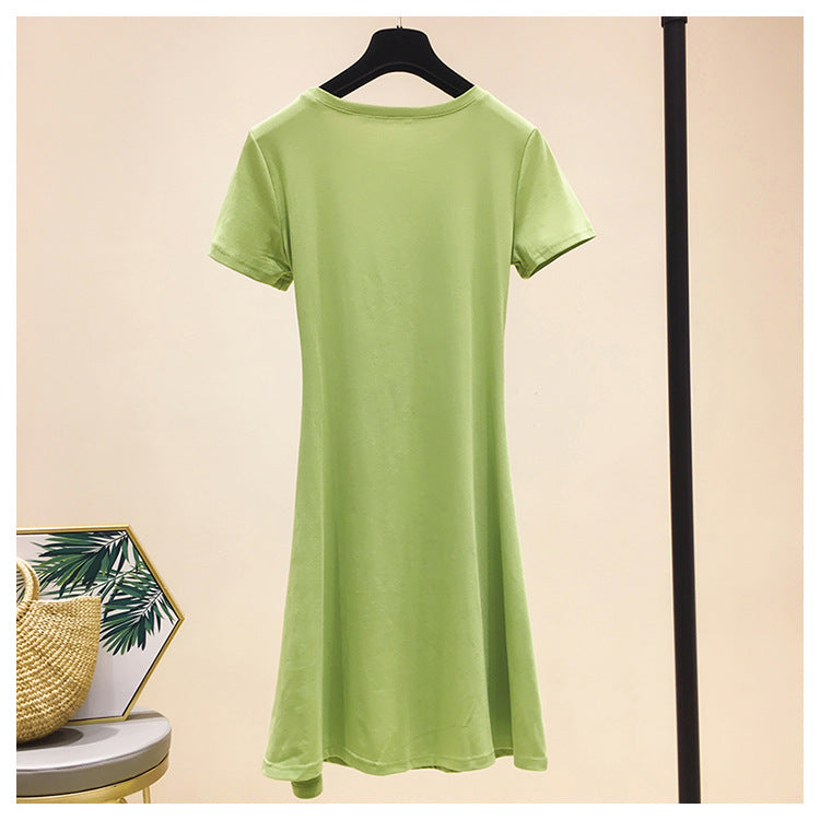 Fruit green careful waist short-sleeved dress women