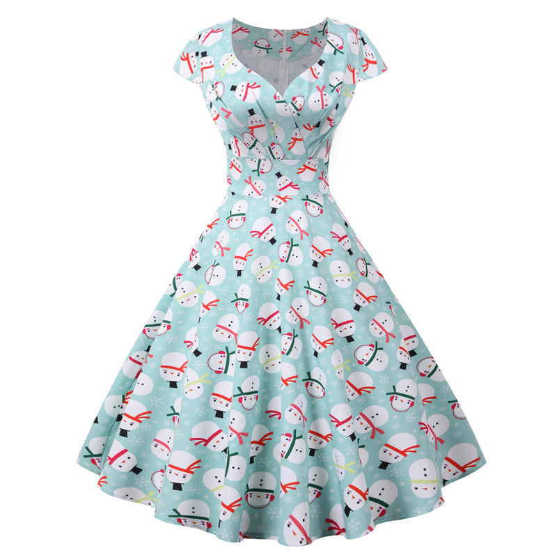 Christmas short sleeve dress women