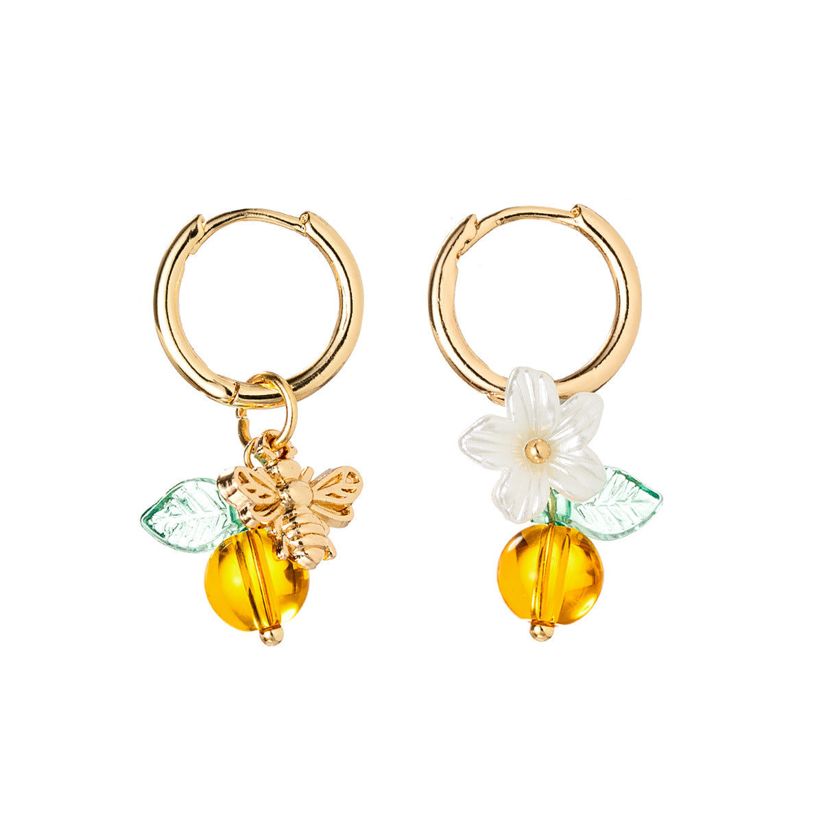 Sweet Alloy Bee Glass Leaf Flower Pendant Women's Ear Cuffs