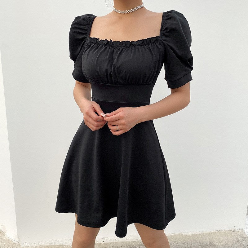 Fashionable Back Strap Bubble Short Sleeve Dress Women