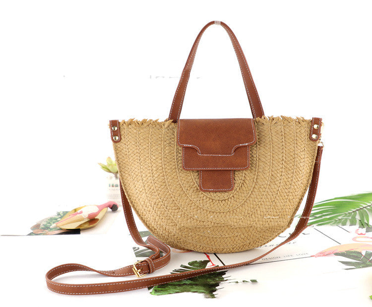 New Semicircle Paper Defense Straw Woven Bag Retro Cover Woven One-Shoulder Female Beach