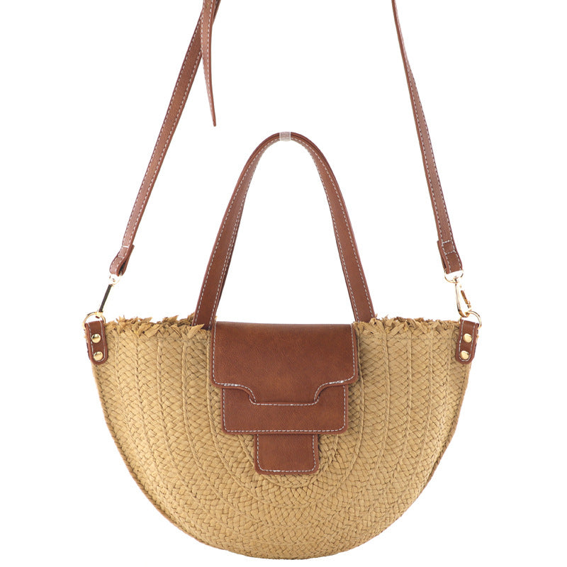 New Semicircle Paper Defense Straw Woven Bag Retro Cover Woven One-Shoulder Female Beach