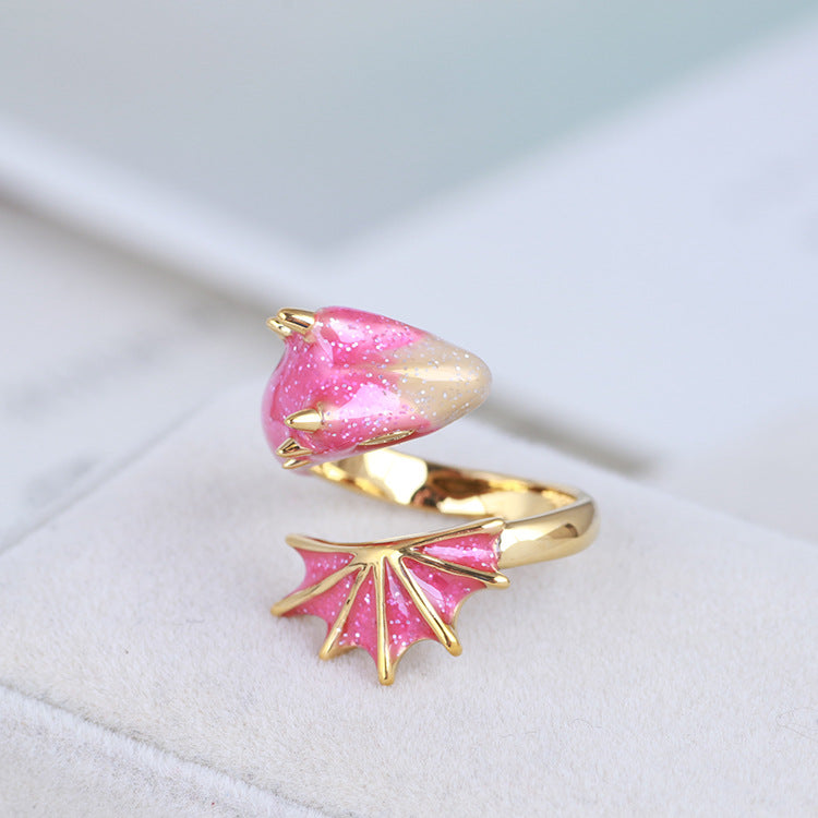 Enamel Glaze Glaze Highlights Black Knight Dragon Triceratops Open Girls Ring