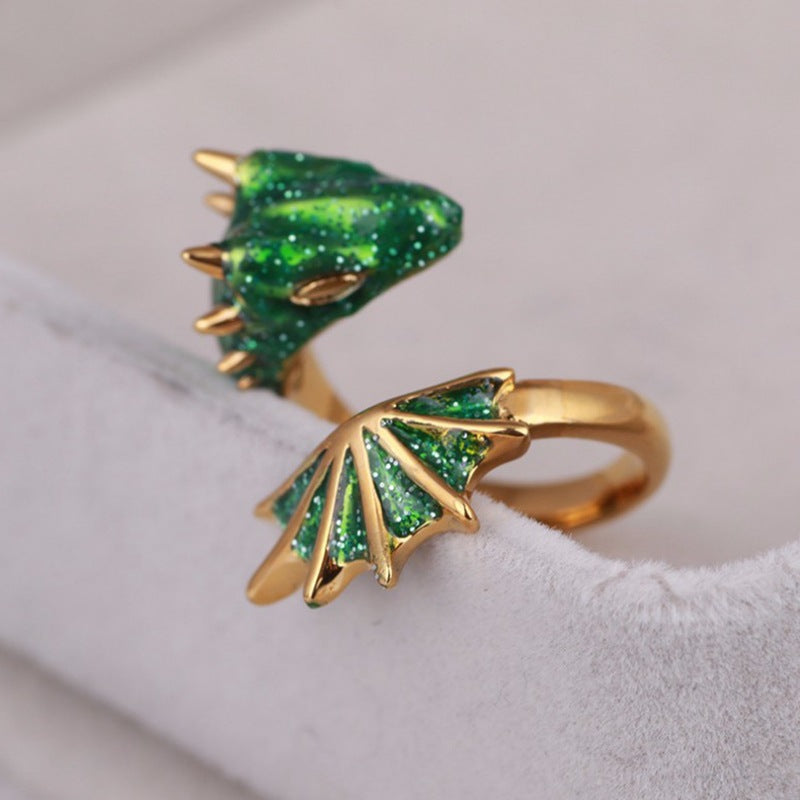 Enamel Glaze Glaze Highlights Black Knight Dragon Triceratops Open Girls Ring