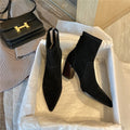 Thin Skinny Boots Cow Leather Pointed Thick High-heeled Short Boots Retro Brown Single Boots Women