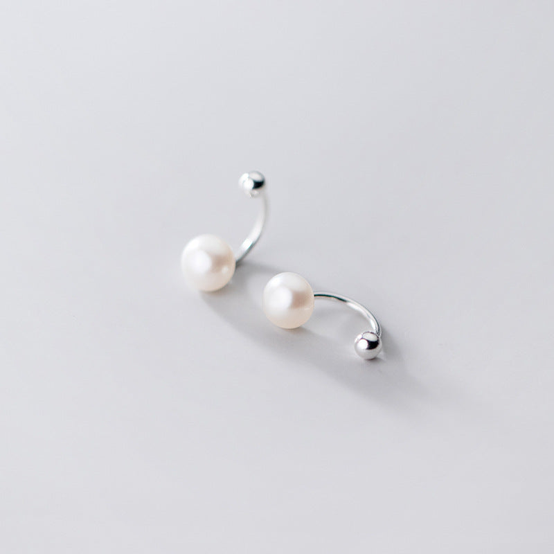 U bar Shell Beads Pearl Screw Stud Earrings