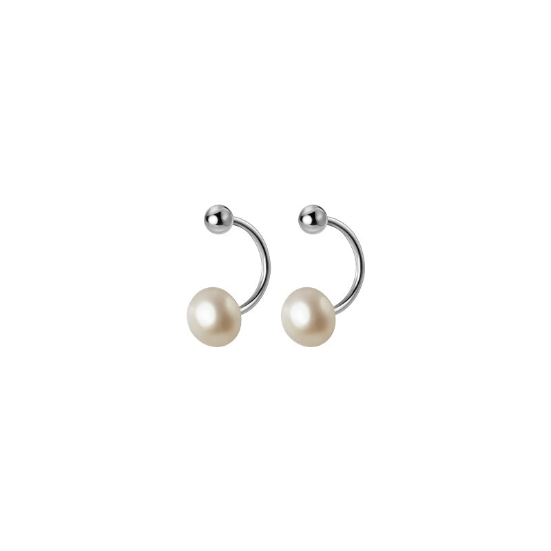 U bar Shell Beads Pearl Screw Stud Earrings