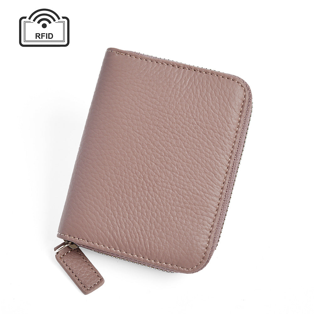 Leather Ins Organ Card Bag Rfid Anti-theft Zipper