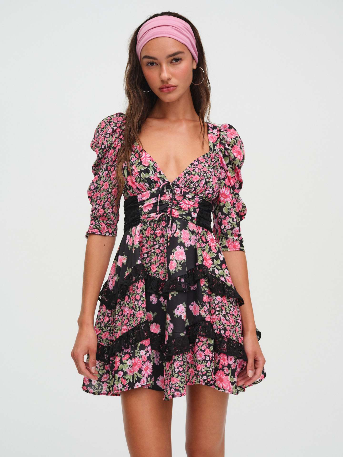 Floral Lace Patchwork Dress Women