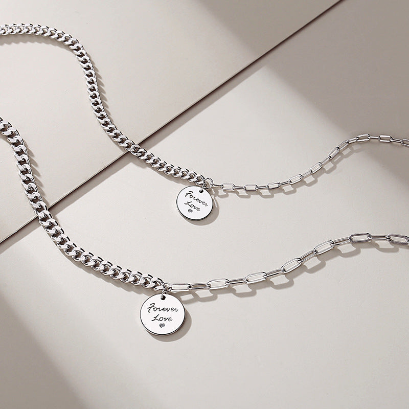 Round Couple Bracelet Female Sterling Silver Hip-hop Style Bracelet Japan And South Korea Wild Personality Jewelry Tanabata Gift
