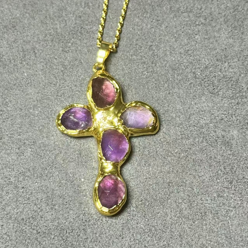 Natural Amethyst Celestial Stone Bezel-Set Pendant