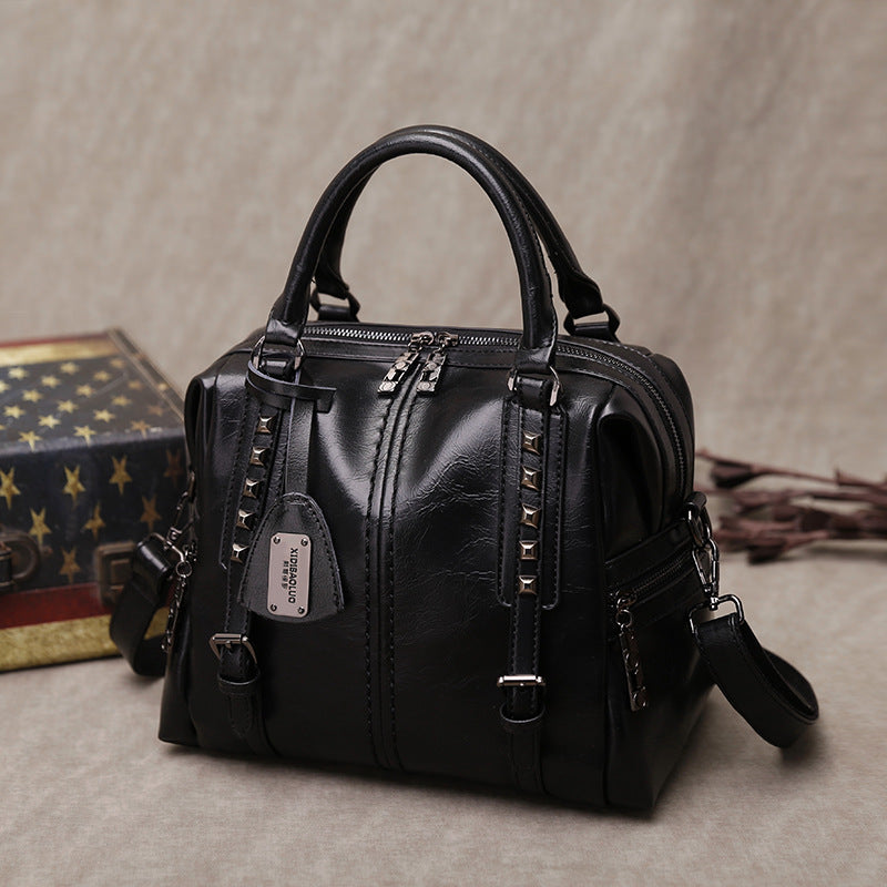 Oil wax retro portable oblique fashion female bag