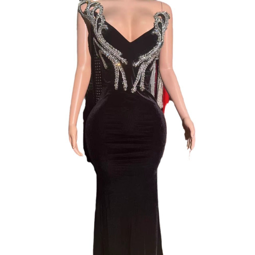 Black Bandeau Slim-fit Skinny Long And Ground Dress
