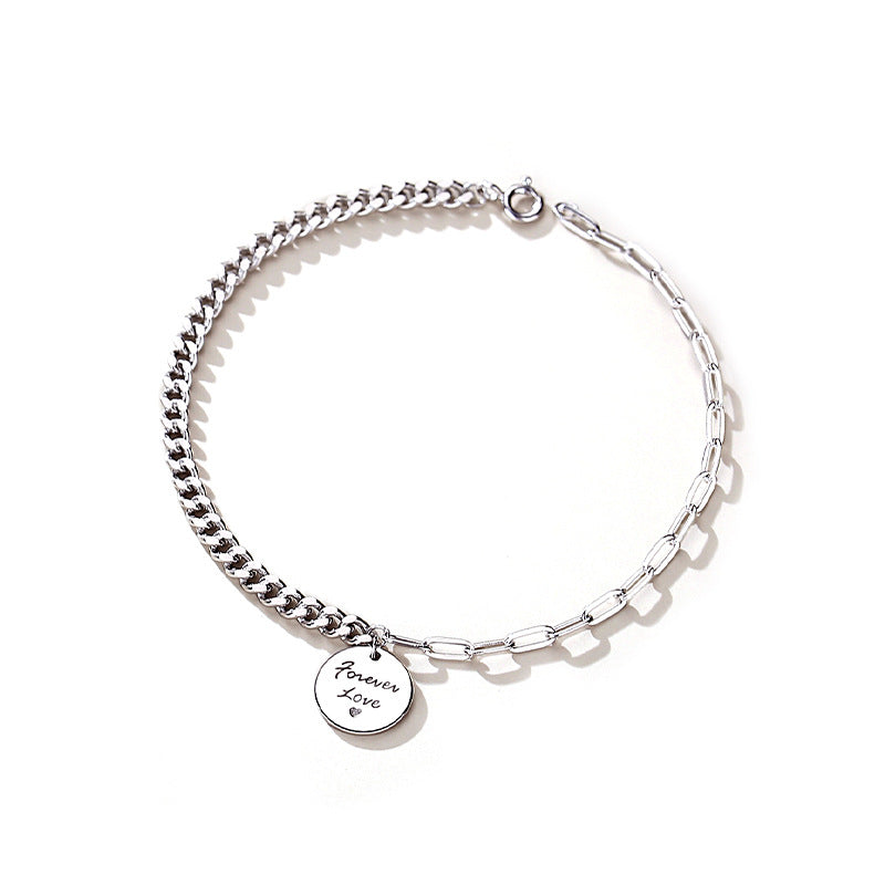 Round Couple Bracelet Female Sterling Silver Hip-hop Style Bracelet Japan And South Korea Wild Personality Jewelry Tanabata Gift