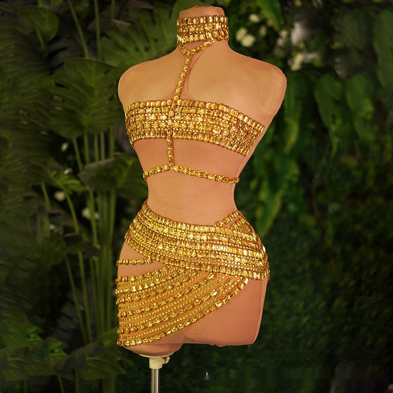 High-end And Fashionable Rhinestone Tube Top Short Skirt Top Vest