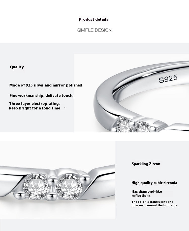 S925 Sterling Silver Geometric Design Zircon Ring