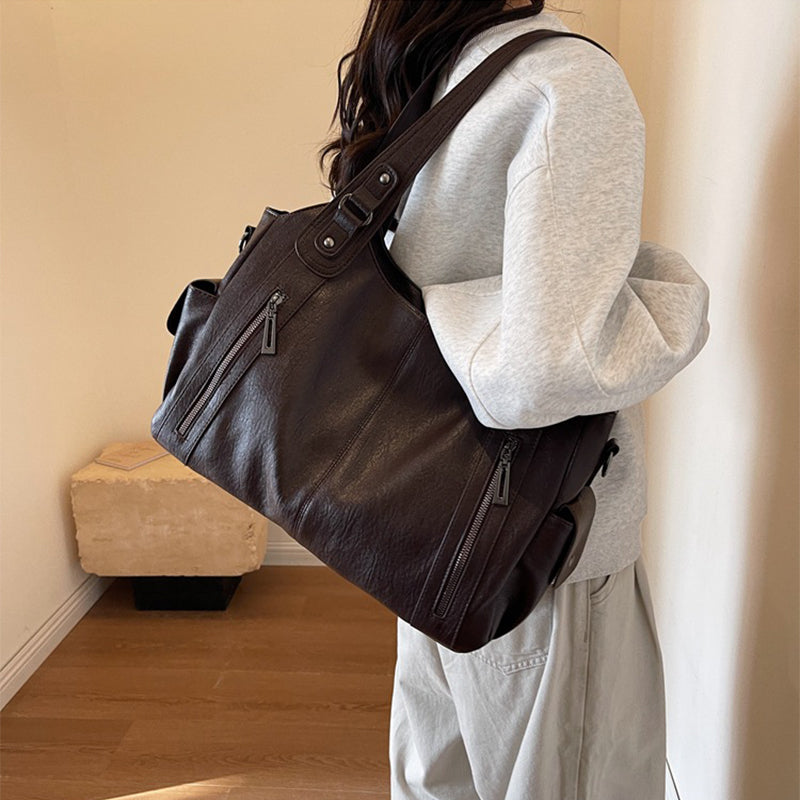 Retro Large Capacity Shoulder Bags Autumn And Winter Zipper Crossbody Bag For Women Handbags