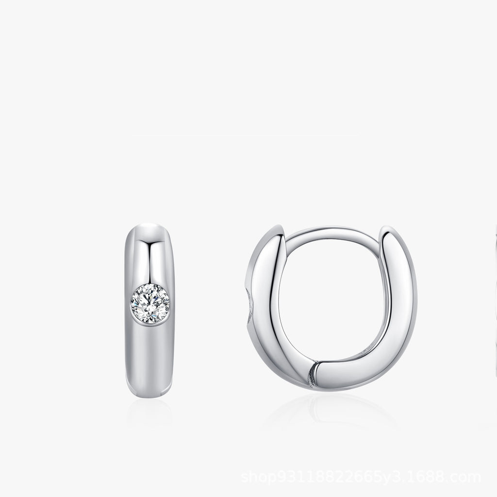 S925 Sterling Silver Minimalist Design Geometric Micro Inlaid Zircon Ear Ring Women