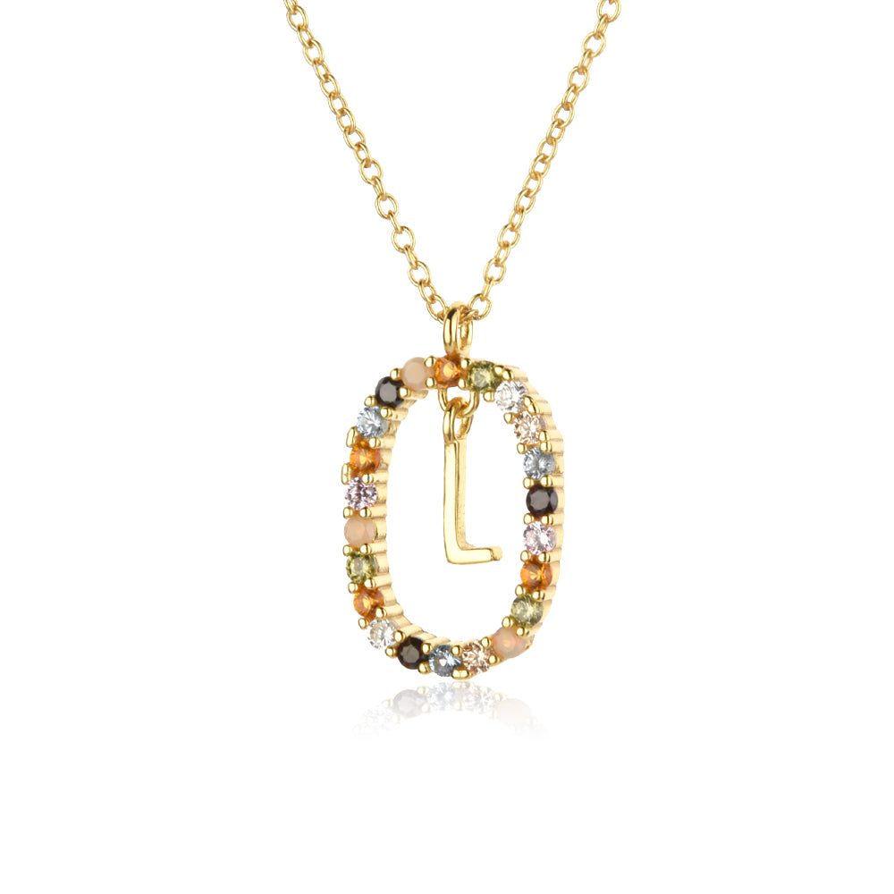 Colorful Rainbow Semi-precious Stone Crystal Clavicle Chain With Zirconium Letters