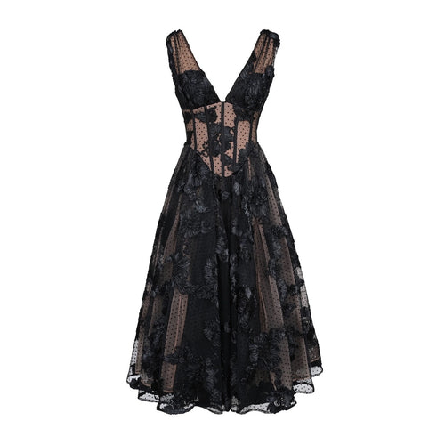 Black Deep V-neck Mesh A- Line High-end Evening Dress