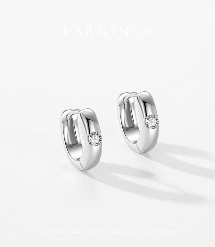 S925 Sterling Silver Minimalist Design Geometric Micro Inlaid Zircon Ear Ring Women