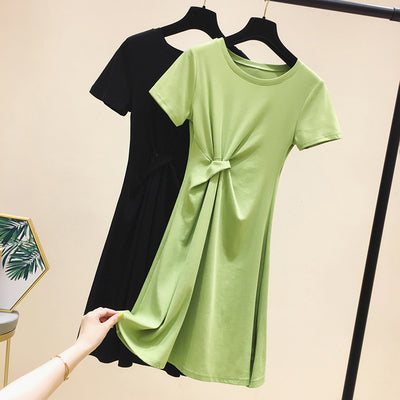 Fruit green careful waist short-sleeved dress women