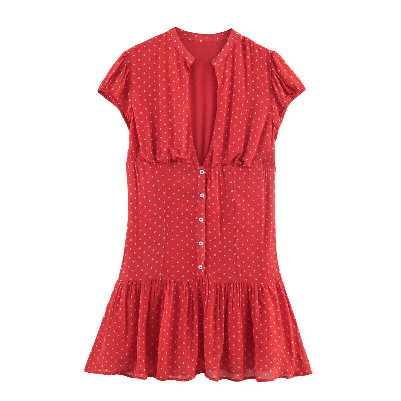 Fashionable Simple Polka-Dot Short Dress For Women
