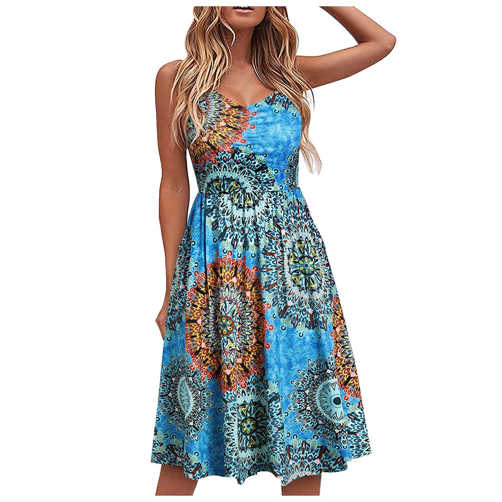 New Casual Short-Sleeved A-Line Printed Dress Women