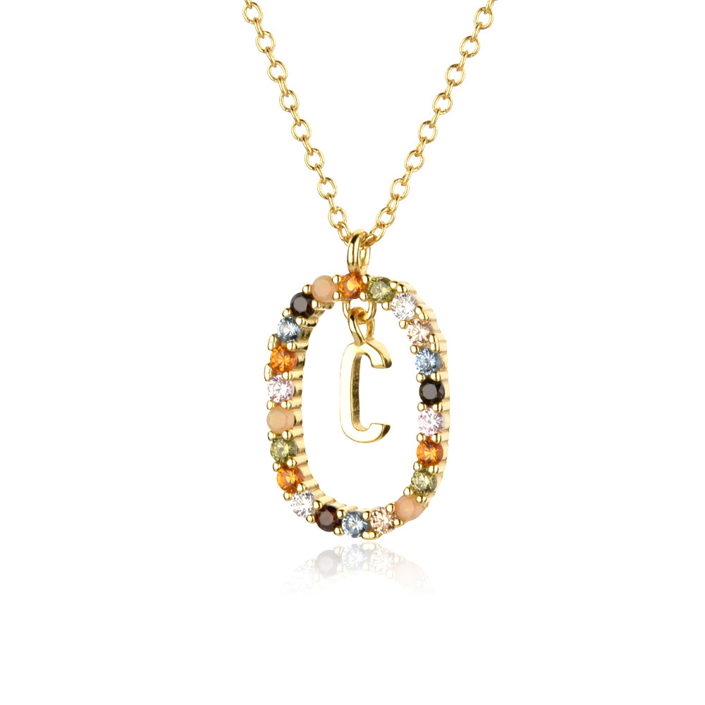 Colorful Rainbow Semi-precious Stone Crystal Clavicle Chain With Zirconium Letters