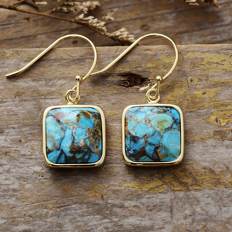 Geometric Drop Earrings Natural Stone
