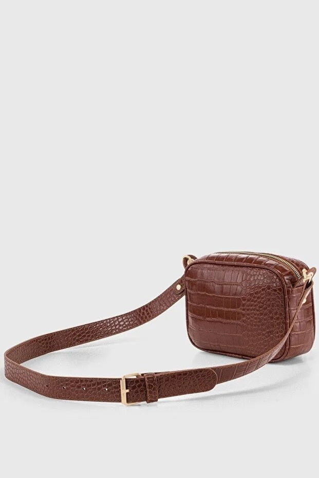 Brown Croc Embossed Crossbody Bag For Women