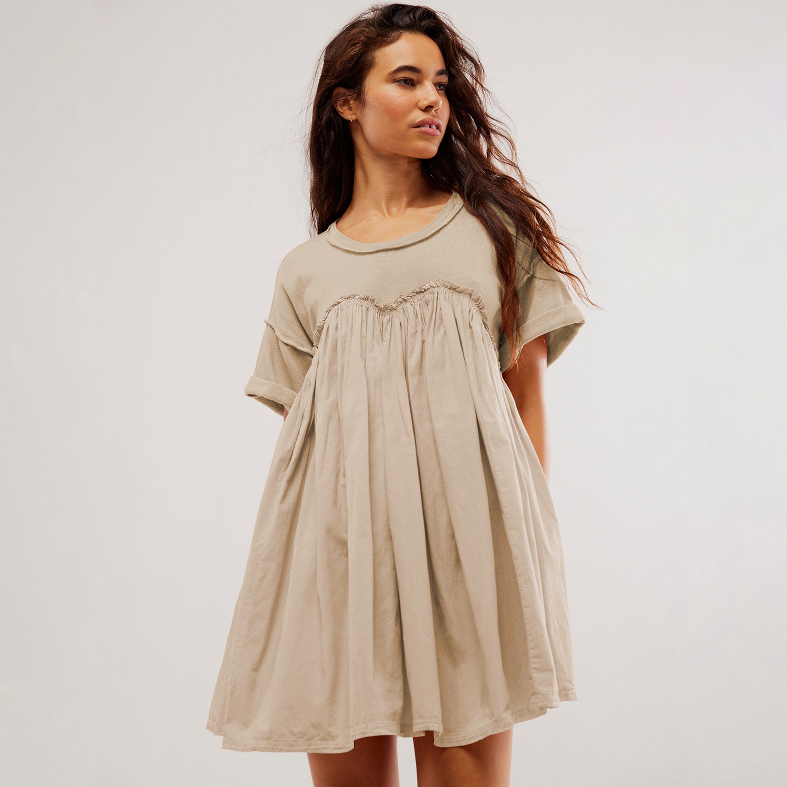 Lotus Leaf Short Skirt High Waist Spring And Summer New Casual Short Sleeve Round Neck Holiday Dress Women