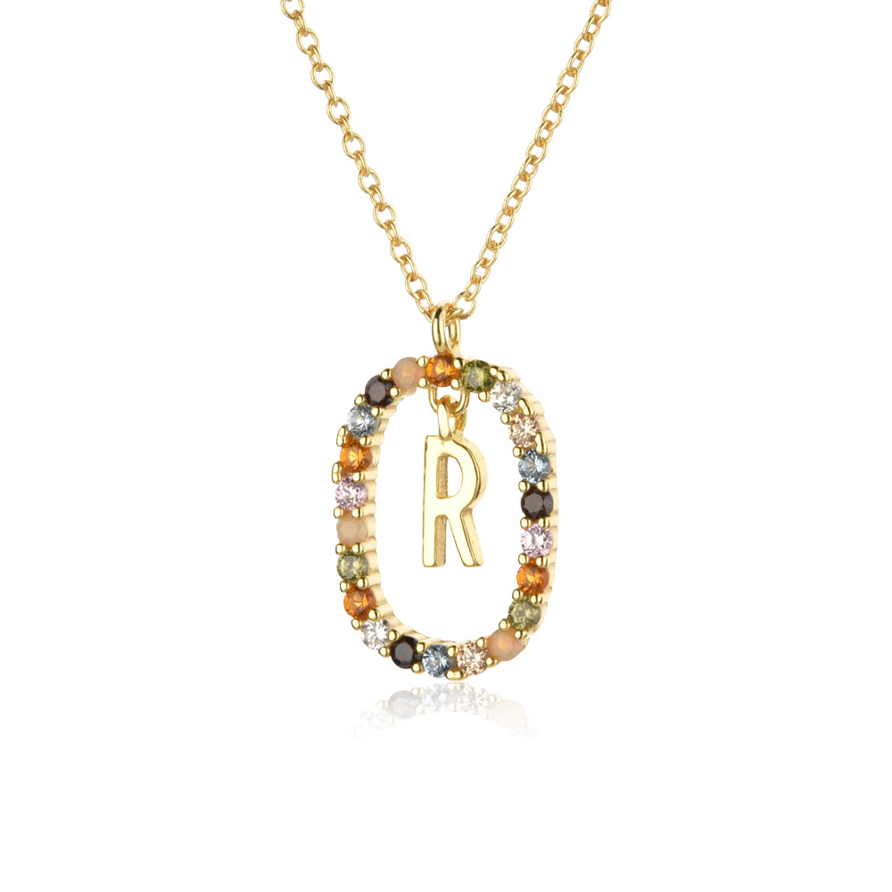 Colorful Rainbow Semi-precious Stone Crystal Clavicle Chain With Zirconium Letters