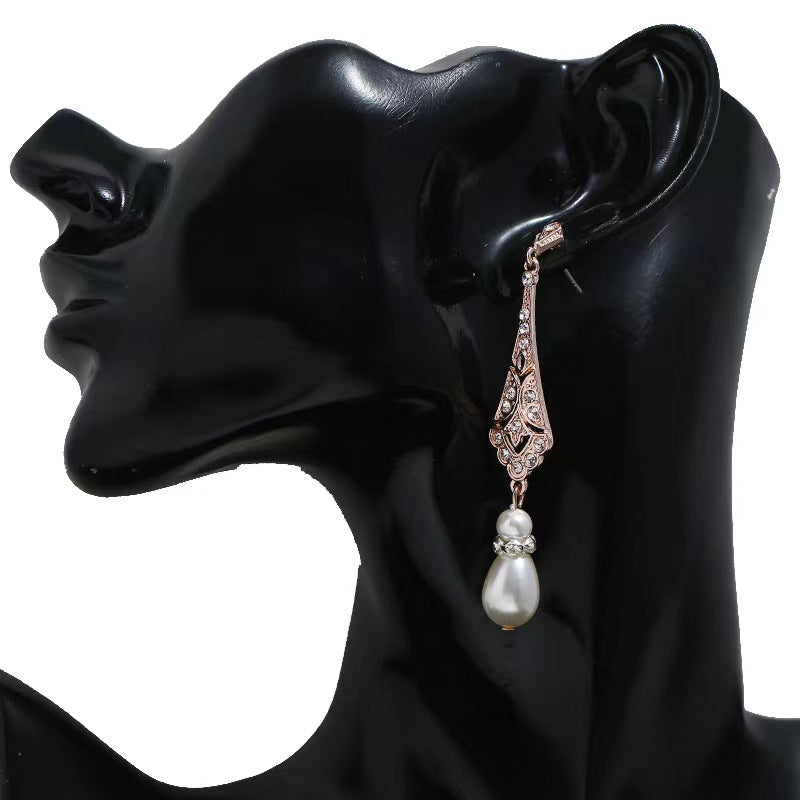 Alloy Silver Drop-shaped Pearl Earrings