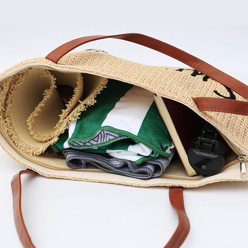 Solid Color Ladies Hand-woven Straw Bag