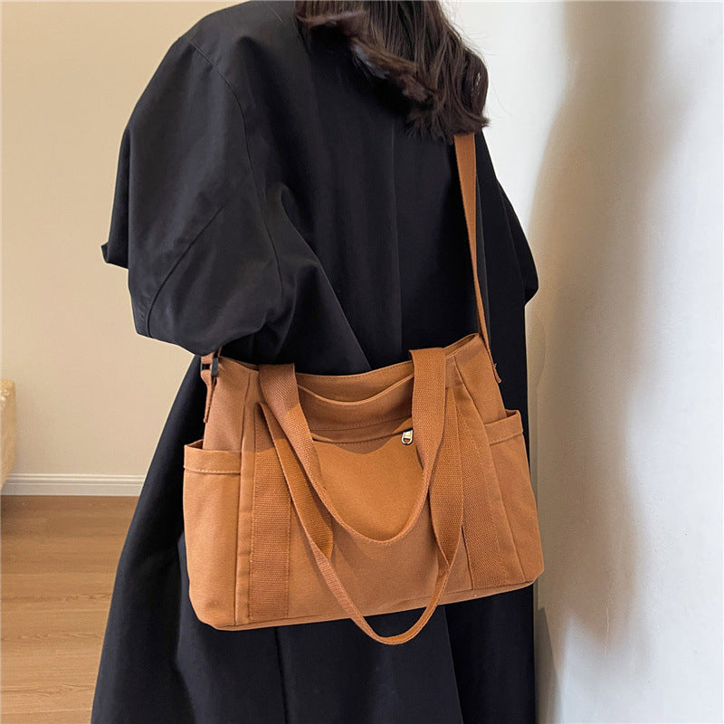 Large Capacity Shoulder Canvas Solid Color Bag For Women
