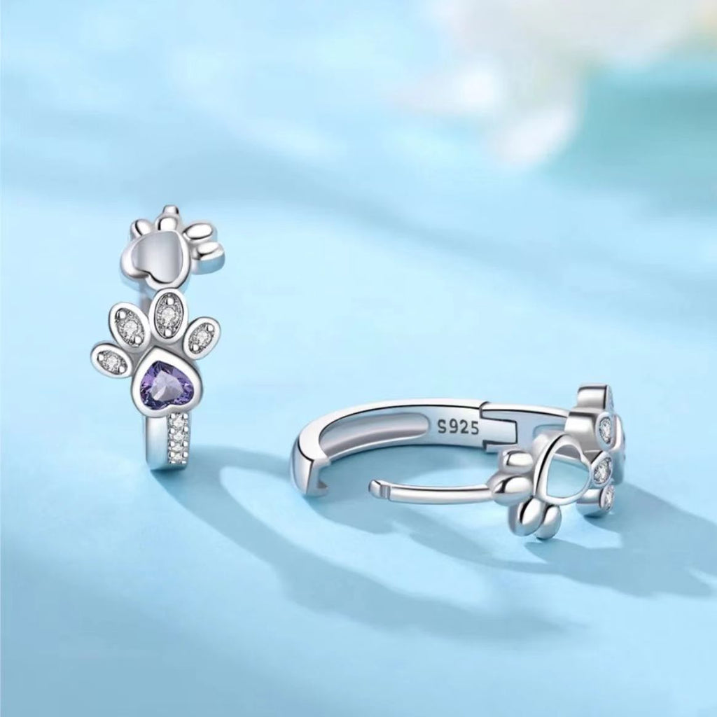 S925 Silver Cat's Paw Ear Ring Cute With Diamonds