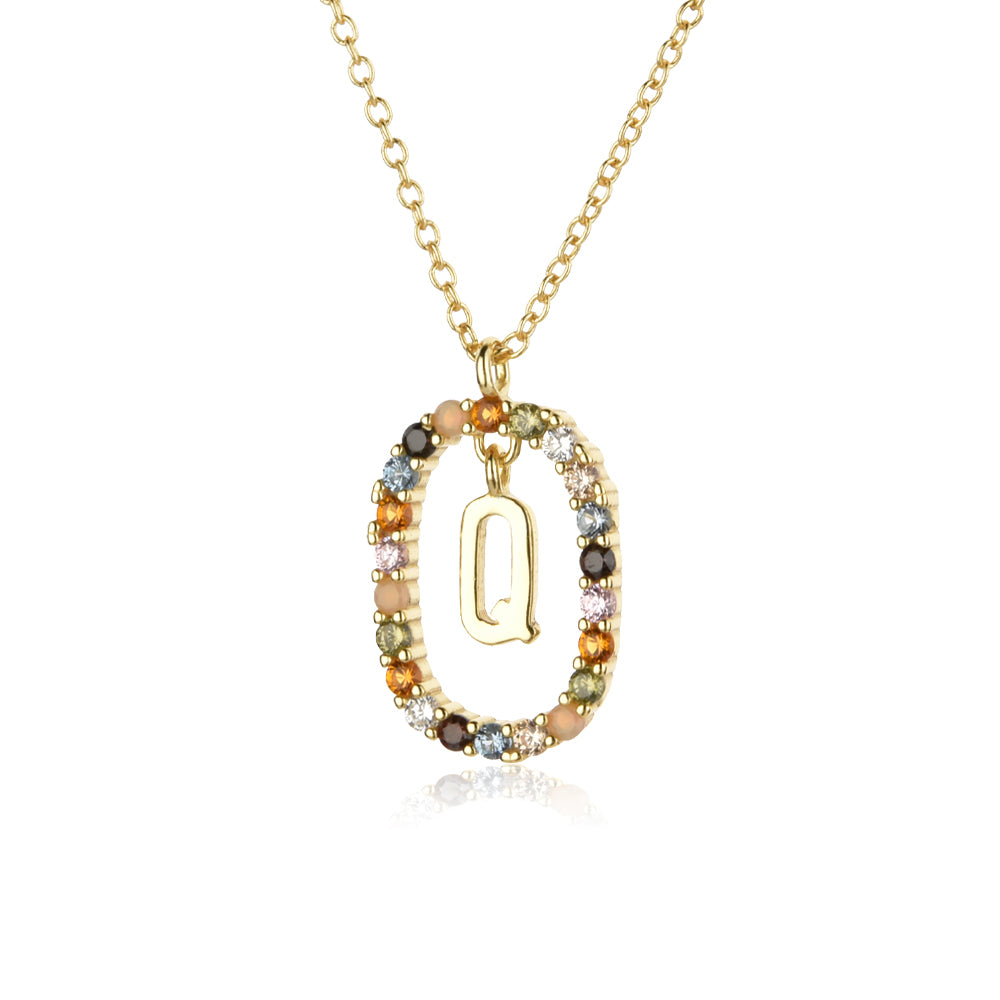 Colorful Rainbow Semi-precious Stone Crystal Clavicle Chain With Zirconium Letters